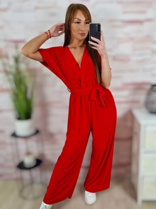 Mellnél átlapolt, gumis derekú, bő szárú overál M-L