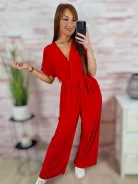 Mellnél átlapolt, gumis derekú, bő szárú overál M-L