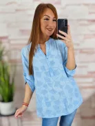 Anyagában virágmintás, mellig gombos, roll-up ujjú felső L-XL