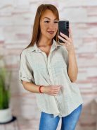 Végig gombos, roll-up ujjú, len anyagú felső M-L-XL