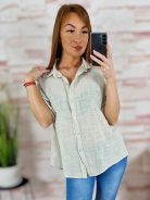 Végig gombos, roll-up ujjú, len anyagú felső M-L-XL