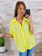 Végig gombos, roll-up ujjú, len anyagú felső M-L-XL