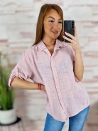 Végig gombos, roll-up ujjú, len anyagú felső M-L-XL