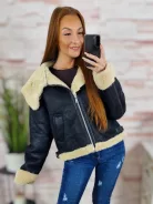 Szőrme bélésű, irha hatású, zsebes télikabát M-XL-ig