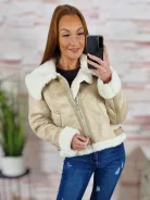 Szőrme bélésű, irha hatású, zsebes télikabát M-XL-ig