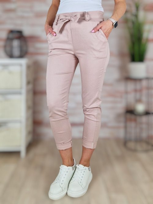 Megkötős, gumis és magas derekú, rózsaszín nadrág S-XL-ig