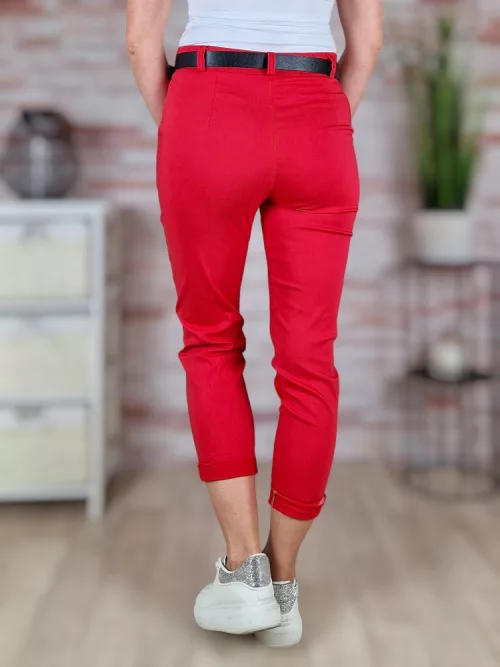 Öves, magas derekú, sztreccses, piros nadrág S-XL-ig