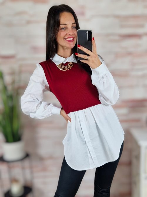 Lánc díszítésű, galléros, hosszú ujjú felső S-M
