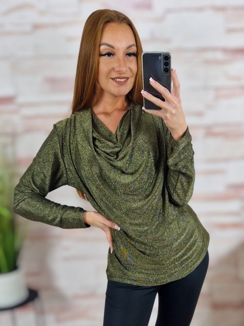 Ejtett nyakú, lurex anyagú, alkalmi felső M-L
