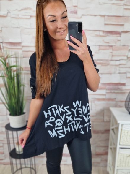 Roll-up ujjú, hátul hosszított, pamut tunika M-L-XL