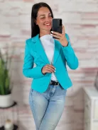 Válltöméses, gombos, karcsúsított, türkiz blézer XS-L-ig