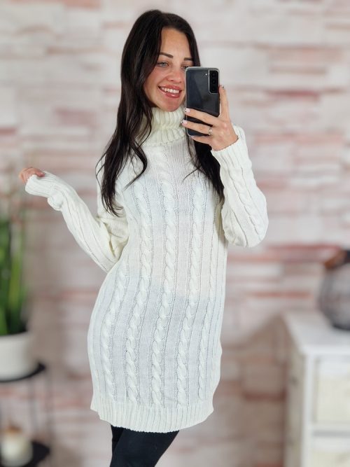 Garbós nyakú, anyagában mintás, kötött ruha/tunika S-M