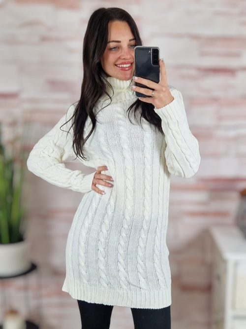 Garbós nyakú, anyagában mintás, kötött ruha/tunika S-M