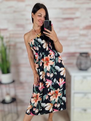   Mintás, nyakba köthető, mellnél gumírozott, nyári ruha XS-S-M