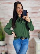 Nyaknál megkötős, puffos és hosszú ujjú felső S-M