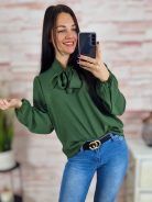 Nyaknál megkötős, puffos és hosszú ujjú felső S-M