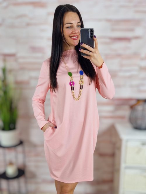 Nyakláncos, csónaknyakú, zsebes ruha S-M-L