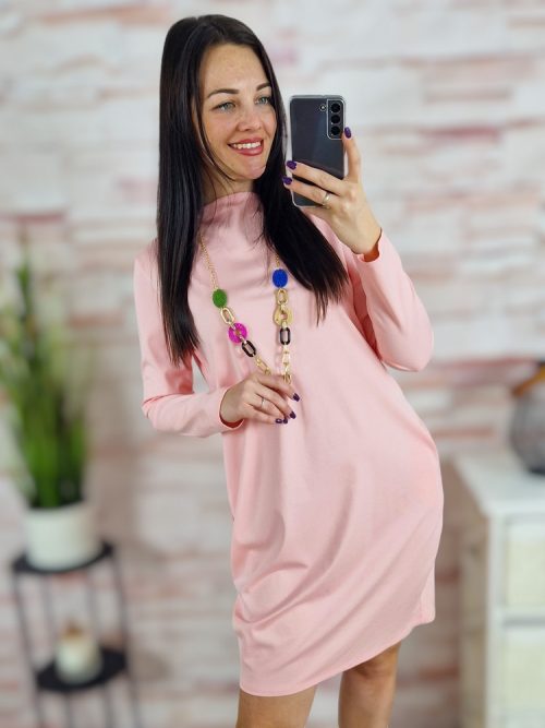 Nyakláncos, csónaknyakú, zsebes ruha S-M-L