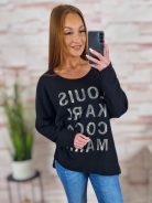 Strasszos feliratos, hátul hosszított, oldalt sliccelt felső L-XL