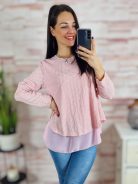 A vonalú, dupla anyagú, hosszú ujjú felső S-M