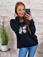 Pillangó mintás, szűkülő fazonú, vékony kötött felső M-L-XL