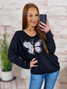 Pillangó mintás, szűkülő fazonú, vékony kötött felső M-L-XL