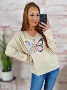 Pillangó mintás, szűkülő fazonú, vékony kötött felső M-L-XL