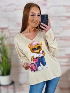 Maci mintás, szűkülő fazonú, vékony kötött felső M-L-XL