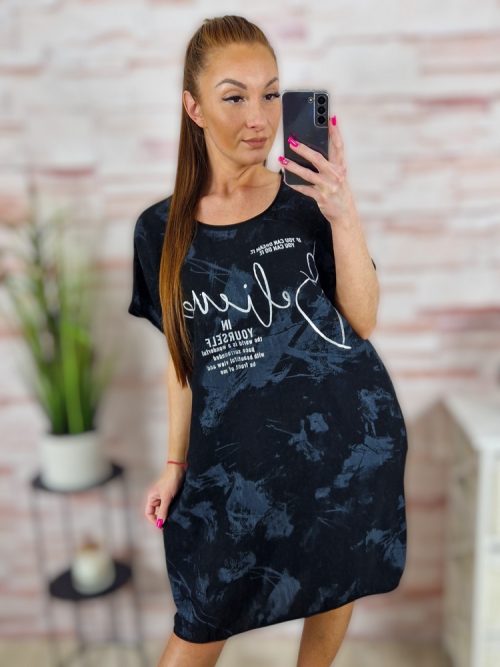 Mintás, pamut és viszkóz anyagú, rövid ujjú ruha L-XL