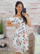 Mintás, mellnél gumírozott, bő szoknyarészű ruha XS-S-M