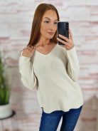 Kötött, v nyakú, kerekített aljú, hosszú ujjú felső M-L