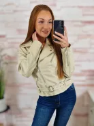 Karcsúsított, öves, bézs műbőr dzseki S-XL-ig