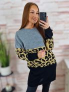 Leopárd mintás, egyenes fazonú, kötött tunika S-M-L