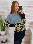 Leopárd mintás, egyenes fazonú, kötött tunika S-M-L