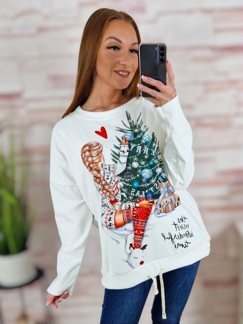 Karácsonyi mintás, alján megkötős, mikroplüss anyagú felső L-XL