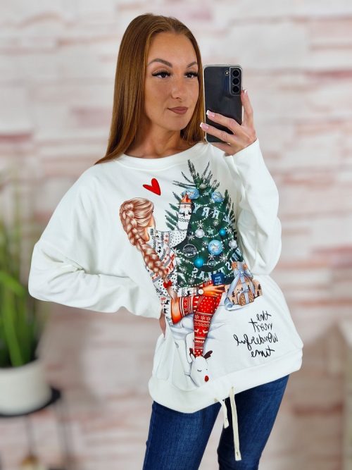 Karácsonyi mintás, alján megkötős, mikroplüss anyagú felső L-XL