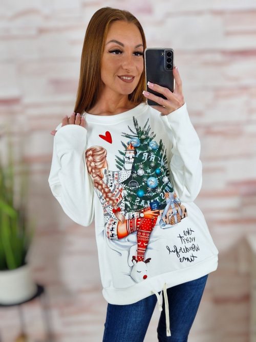 Karácsonyi mintás, alján megkötős, mikroplüss anyagú felső L-XL