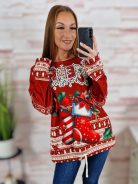 Karácsonyi mintás, alján megkötős, mikroplüss anyagú felső L-XL