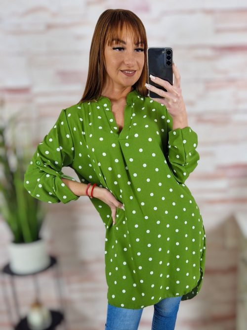 A vonalú, roll-up ujjú, pöttyös tunika M-L-XL