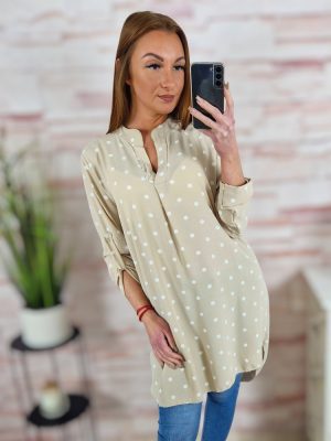 A vonalú, roll-up ujjú, pöttyös tunika M-L-XL