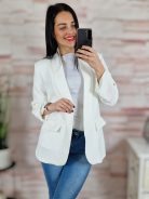 Húzott ujjú, válltöméses, nyitott blézer M-L