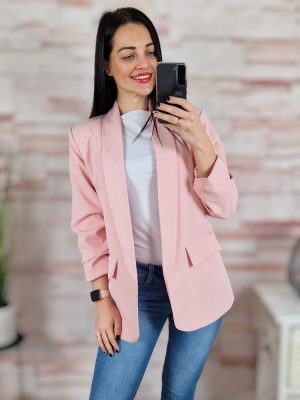 Húzott ujjú, válltöméses, nyitott blézer M-L