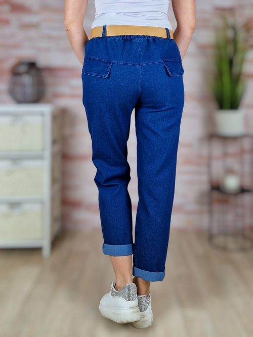 Farmerhatású, öves, gumis derekú nadrág M-L