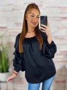 Selymes anyagú, gumis vállú, buggyos ujjú felső M-L