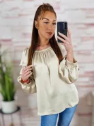 Selymes anyagú, gumis vállú, buggyos ujjú felső M-L
