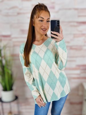   Rombusz mintás, szűkülő fazonú, vékony kötött felső L-XL