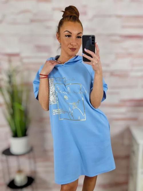 Kapucnis, zsebes, rövid ujjú ruha M-L