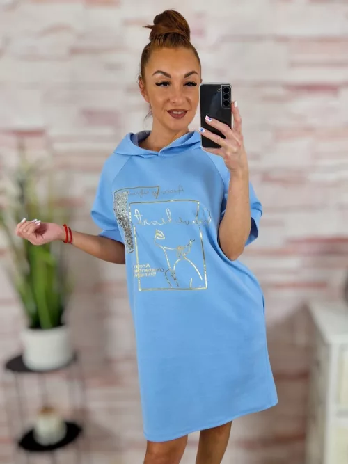 Kapucnis, zsebes, rövid ujjú ruha M-L