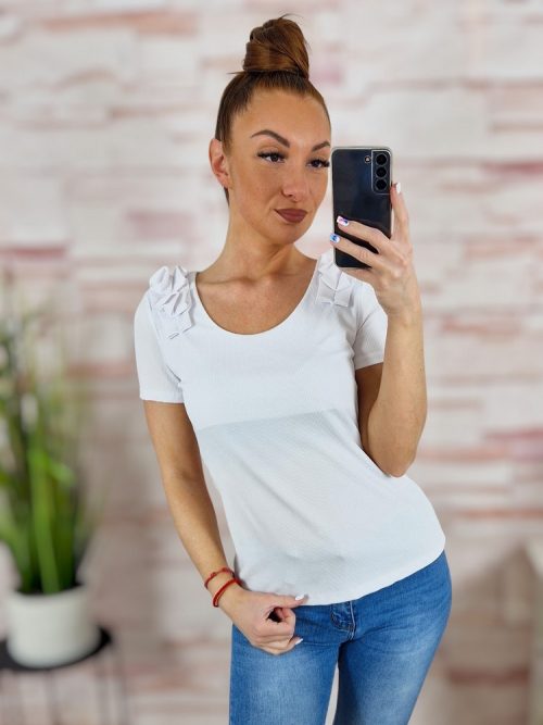 Vállnál fodros díszítésű, bordázott anyagú felső XS-S-M