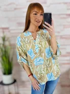 Levélmintás, roll-up ujjú, v-kivágású felső XL-XXL